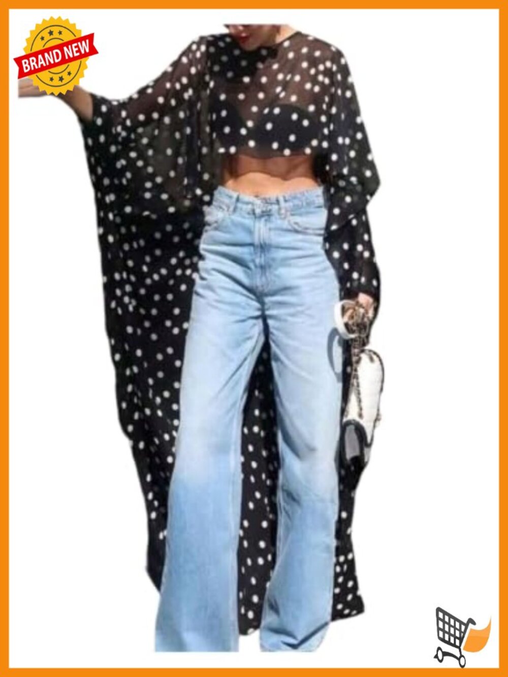 Plus Size Polka Dot Cape Blouse Sheer Asymmetrical Crop Top